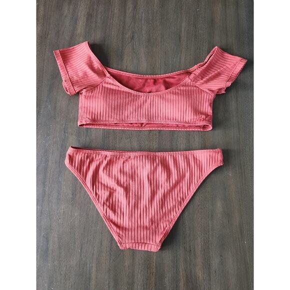 Cabana Del Sol Off The Shoulder Terracotta Ribbed Bikini 2 Piece Swimsuit M - Picture 2 of 6